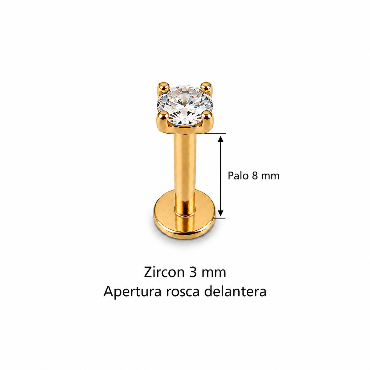 Piercing Labret Zircon, Rosca delantera Acero Inoxidable