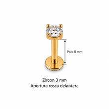Piercing Labret Zircon, Rosca delantera Acero Inoxidable