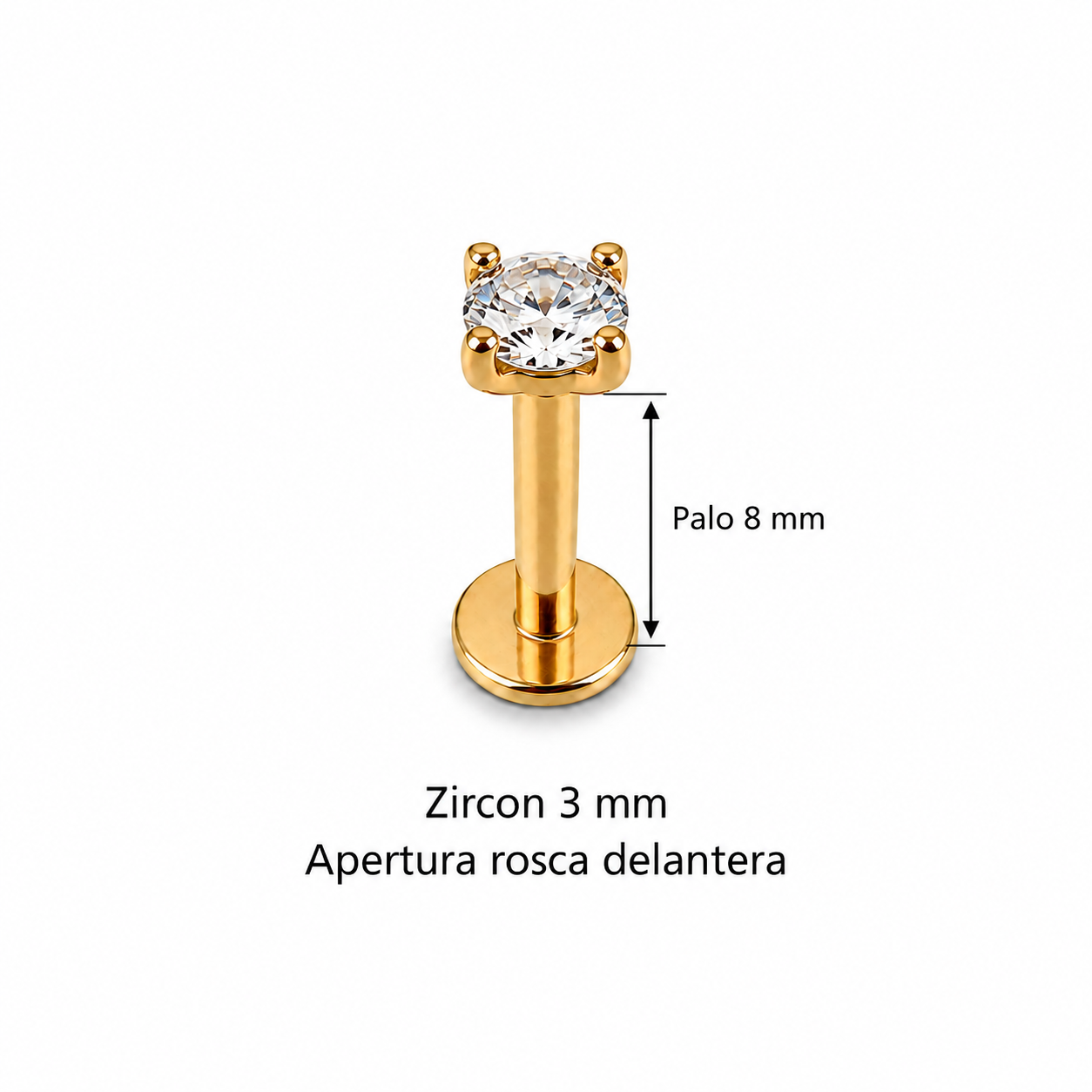 Piercing Labret Zircon, Rosca delantera Acero Inoxidable