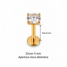 Piercing Labret Zircon, Rosca delantera Acero Inoxidable