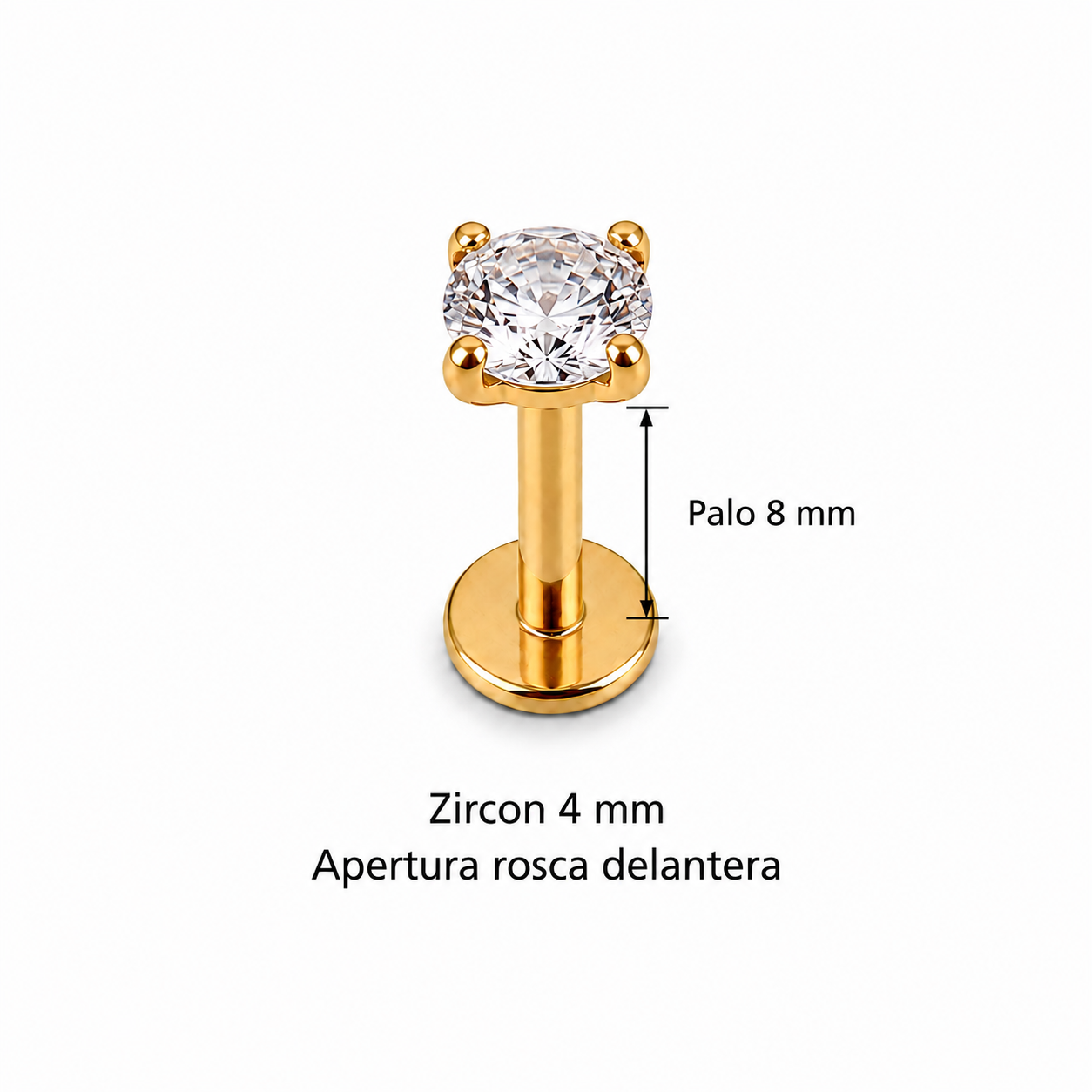 Piercing Labret Zircon, Rosca delantera Acero Inoxidable