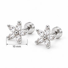 Pendientes Flor Aurora 10 mm con Circón Transparente – Hipoalergénicos, Resistentes al Agua y Cierre de Rosca Trasera