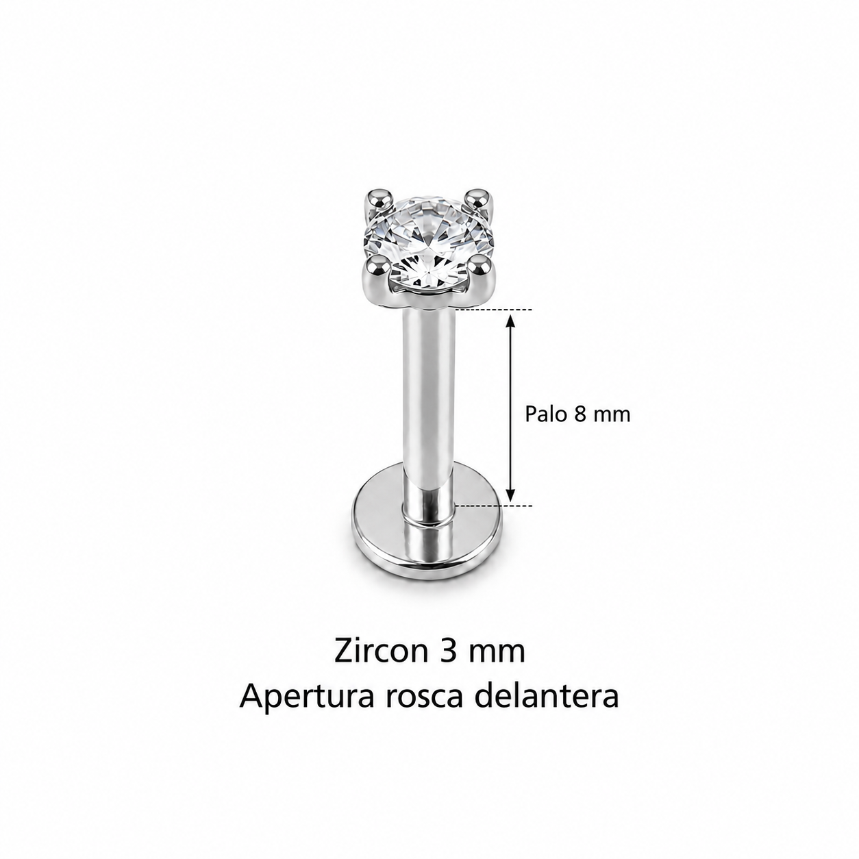 Piercing Labret Zircon, Rosca delantera Acero Inoxidable