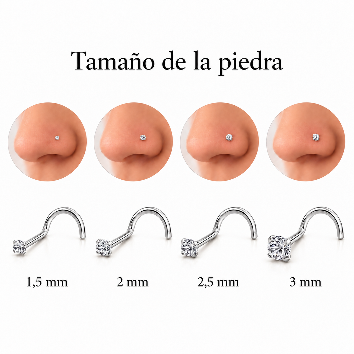 Piercing Nariz Cristal Forma Espárrago de Acero Inoxidable