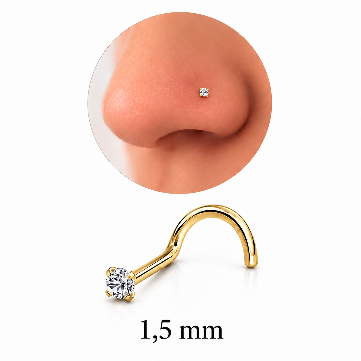 Piercing Nariz Cristal Forma Espárrago de Acero Inoxidable