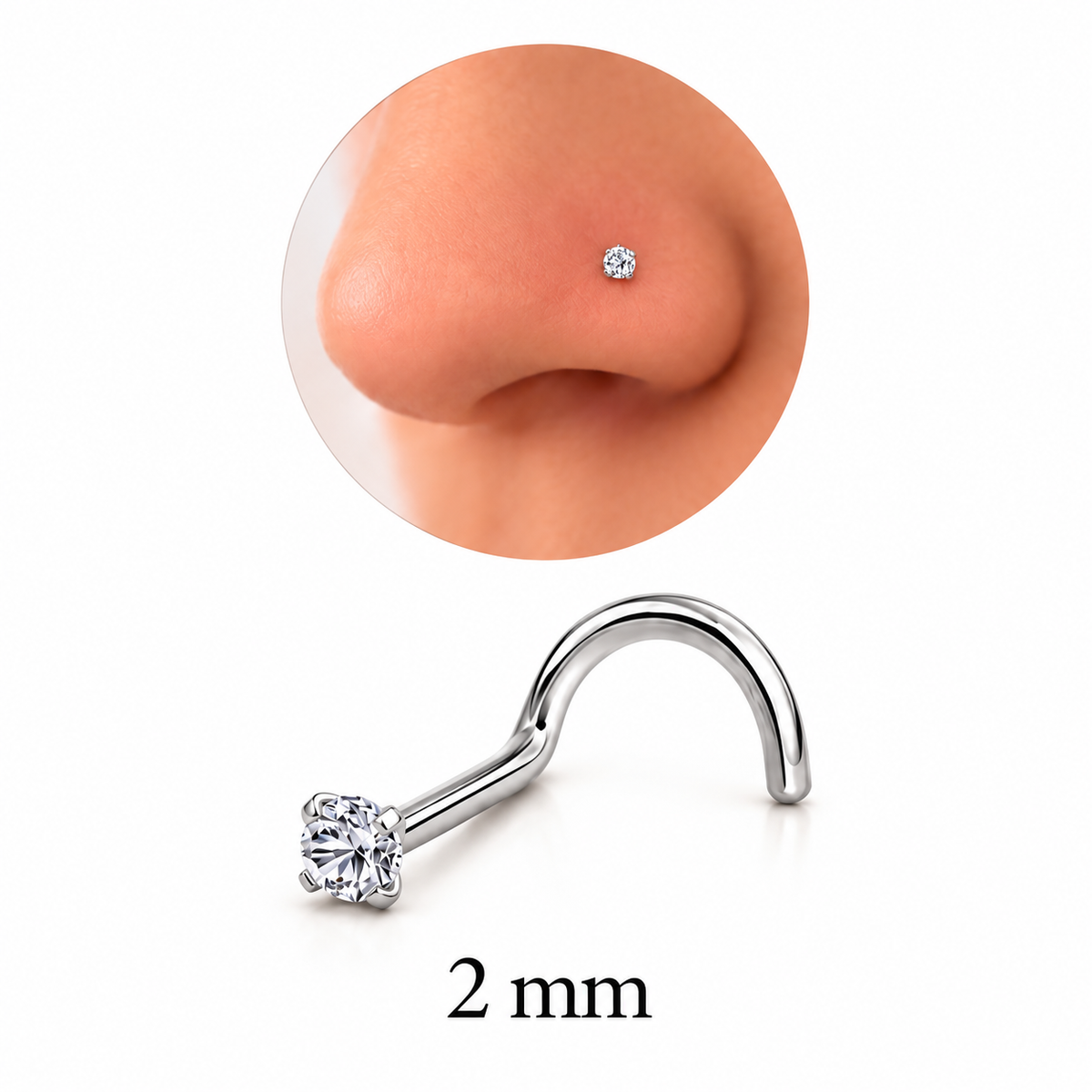 Piercing Nariz Cristal Forma Espárrago de Acero Inoxidable