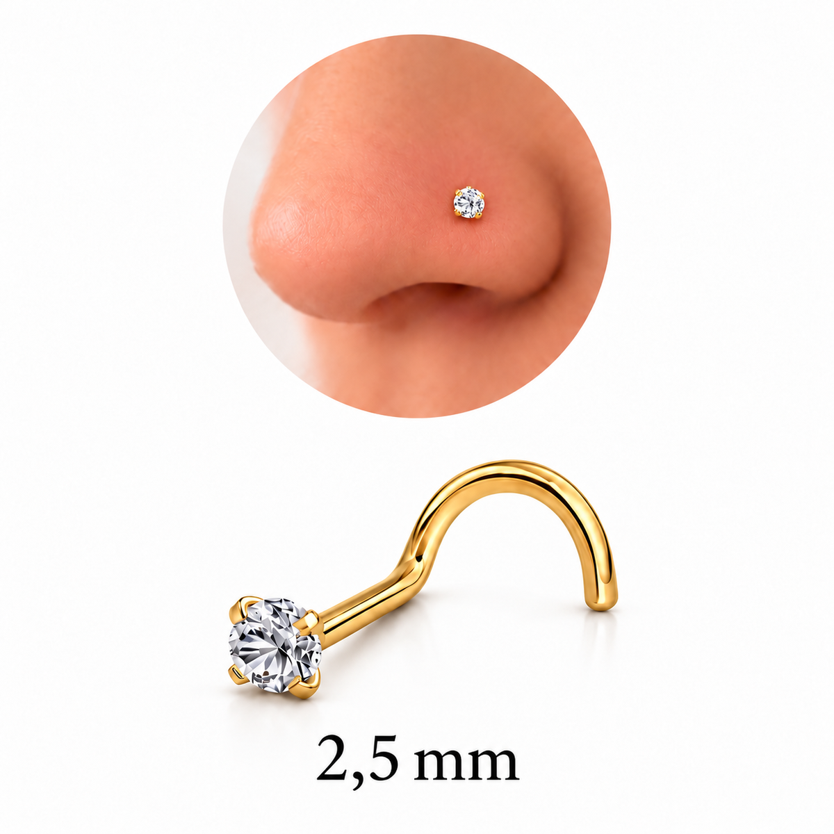 Piercing Nariz Cristal Forma Espárrago de Acero Inoxidable