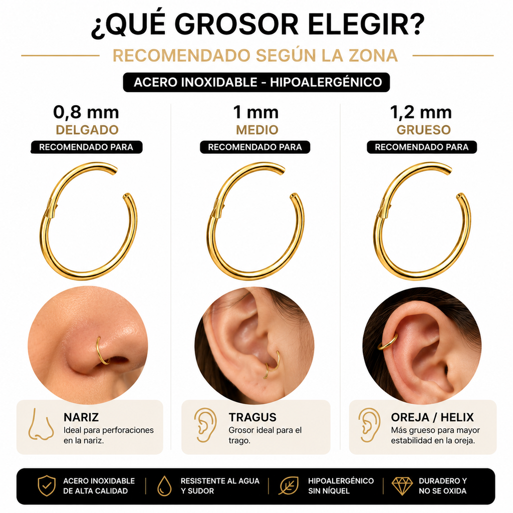 Piercing Clicker de Acero Inoxidable para Nariz, Tragus y Oreja