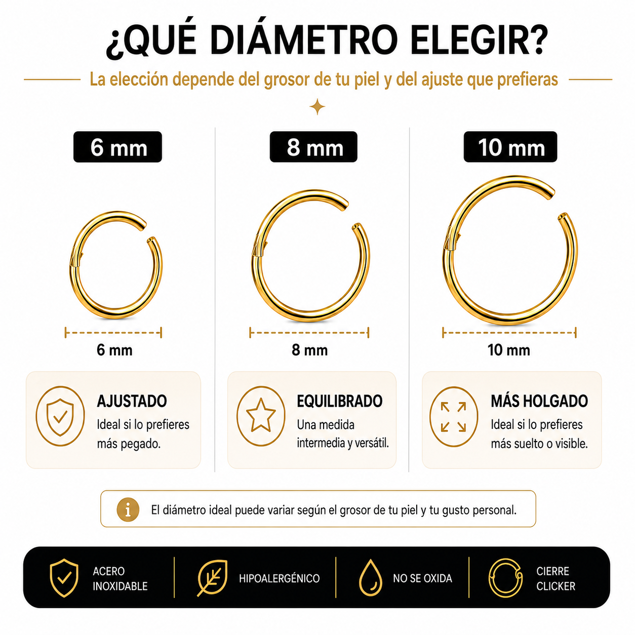 Piercing Clicker de Acero Inoxidable para Nariz, Tragus y Oreja