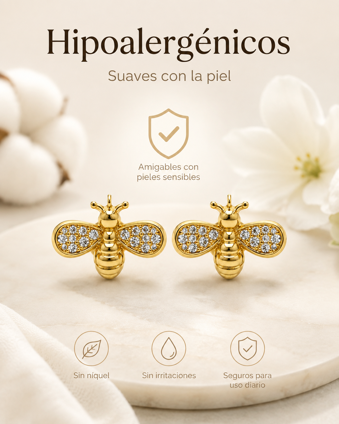 Par Pendientes Rosca Trasera Abejitas