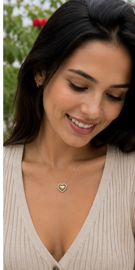 Colgante con dije de corazón y Zirconias de Acero inoxidable
