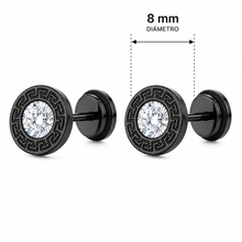 Pendientes Greca Royale negros de 8 mm con cierre de rosca trasera