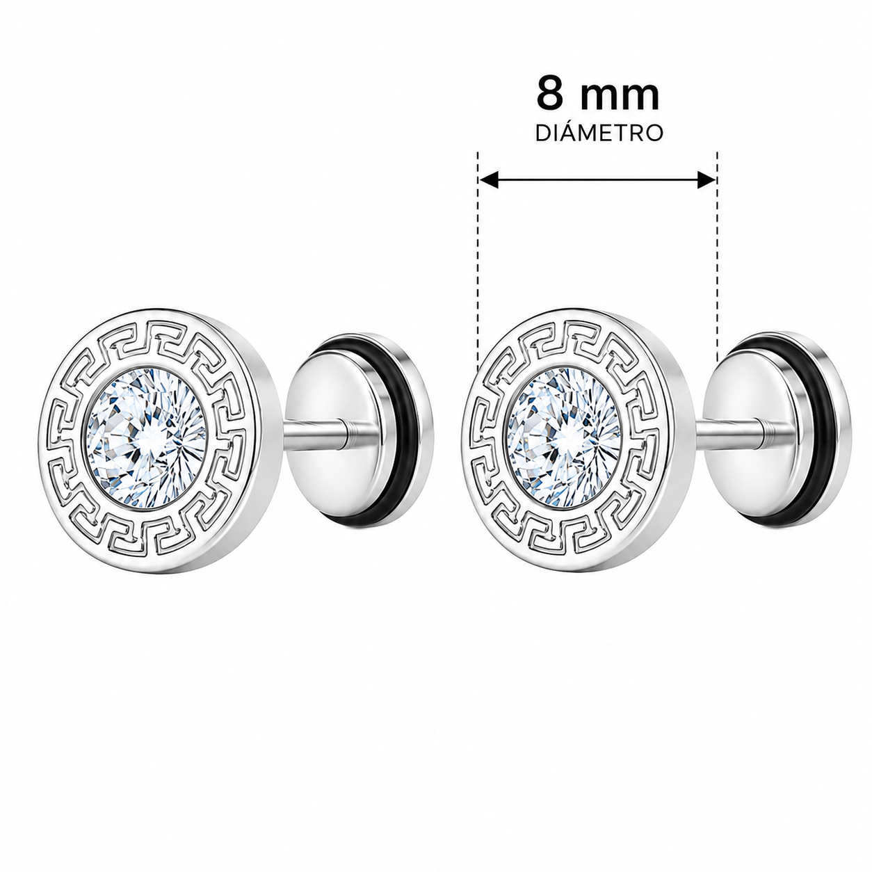 Pendientes Greca Royale plateados de 8 mm con cierre de rosca trasera