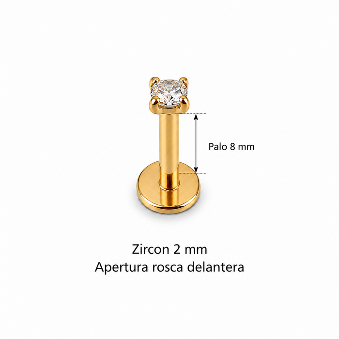 Piercing Labret Zircon, Rosca delantera Acero Inoxidable