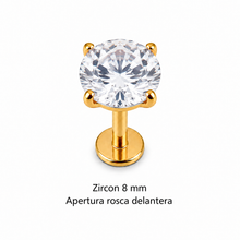 Piercing Labret Zircon 8 mm dorado, rosca delantera